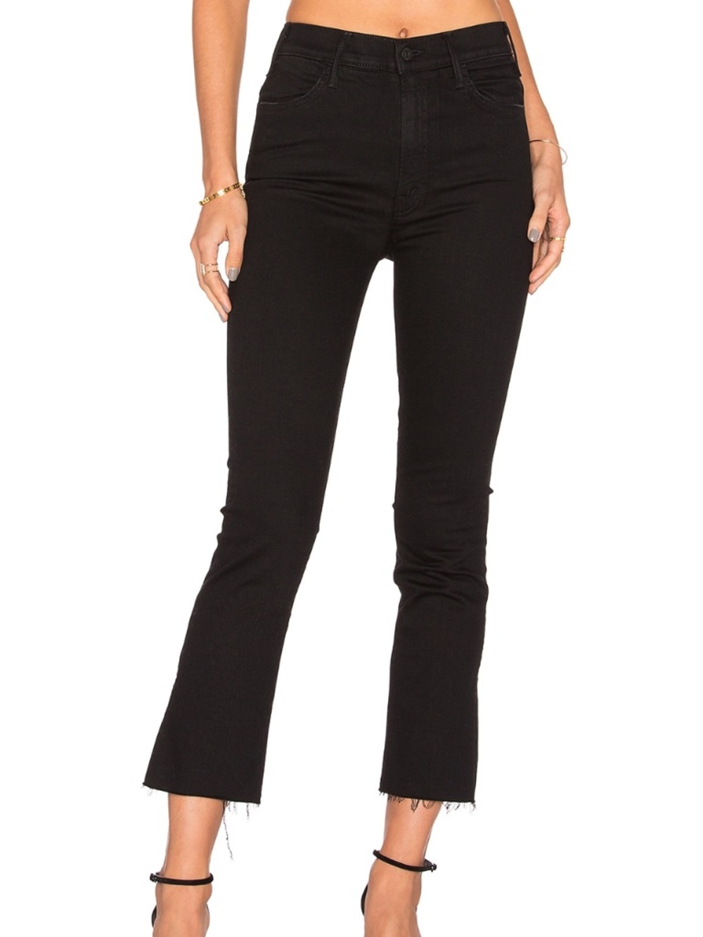 MOTHER The Hustler Ankle Fray Jeans Not Guilty Black SZ 26 NWT High Rise Flare